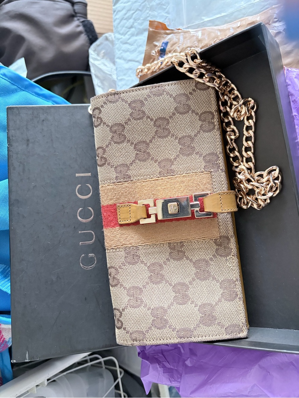Gucci Beige Monogram Clutch or crossbody wallet